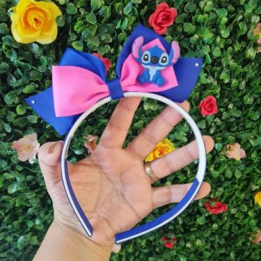 Imagem de Tiara Arco Stitch Azul Rosa Com Strass Menina Infantil - Mauricéa Ferr
