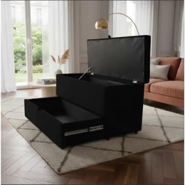 Imagem de Puff Baú Sapateira com Gaveta (90cm) - Diversas Cores (Preto)