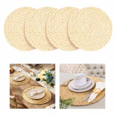 Imagem de Jogo Americano Redondo em PVC 38cm Sousplat Lavável, Antiderrapante e Fácil de Limpar Mesa Posta e Decoração 0004 (Palha, 4 Unidades)