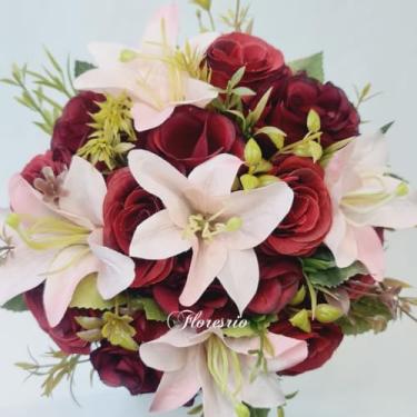 Imagem de Buquê de Noiva Artificial com Flores Coloridas para Casamento Civil ou Religioso(Vermelho/Lírio/023vermelho)