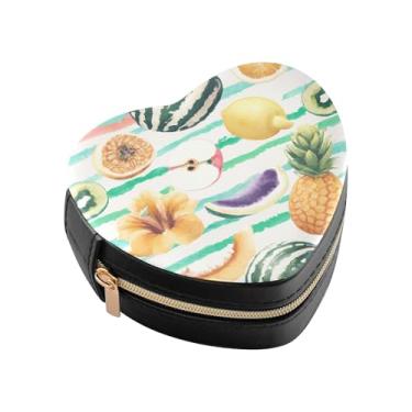 Imagem de Burbuja Caixa de joias em forma de coração de frutas de verão mini estojo de joias de viagem para mulheres e meninas, estojo portátil organizador de armazenamento para brincos, anéis, colares e