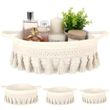 Imagem de LemonRoad 3 peças de cesta de armazenamento redonda tecida à mão com alça, corda de algodão, marrom, recipiente pequeno para prateleiras, armário, banheiro, berçário, cômoda, organizador de brinquedos