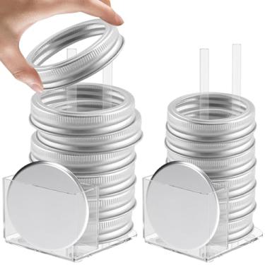 Imagem de Pacote com 2 organizadores de tampa de pote de pedreiro, suporte de armazenamento de anel de tampa de frasco de acrílico com 2 unidades independentes para tampas de boca larga e regular, rack de