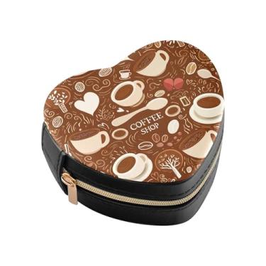 Imagem de Burbuja Xícaras de café em forma de coração, mini estojo de joias de viagem para mulheres e meninas, estojo portátil organizador de armazenamento para brincos, anéis, colares e pulseiras