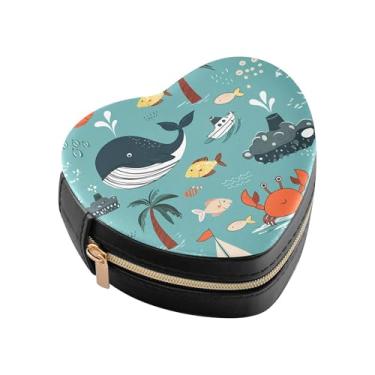 Imagem de Burbuja Linda caixa de joias em forma de coração de animais marinhos mini estojo de joias de viagem para mulheres e meninas, estojo portátil organizador de armazenamento para brincos, anéis, colares e