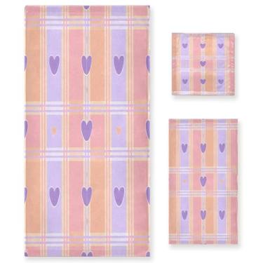 Imagem de xigua Conjunto de toalhas de banheiro com coração absorvente macio 3 peças toalha de banho toalha de mão toalhas decorativas para banheiro, academia, hotel, praia, piscina