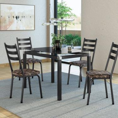 Imagem de Conjunto Mesa 107x73cm Malva com 4 Cadeiras New Mosaico Palha/Preto