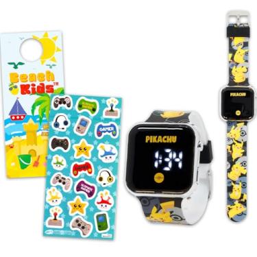Imagem de Relógio Pokemon para meninos – Pacote com relógio digital LCD para crianças com alças com adesivos Pikachu Plus, mais | Relógio de pulso Pikachu fácil de ler para crianças