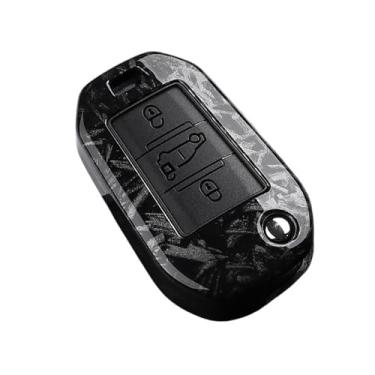 Imagem de Capa de chave de carro de fibra de carbono compatível com Peugeot 208 2008 308 3008 508 408 307 4008 para Citroen C3 C4 C5 C6 C8 chaveiro(FCarbon 3C)