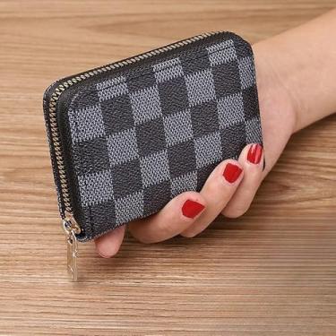 Imagem de Carteira feminina bolsa com zíper, carteira moderna, porta-cartões, bolsa de identificação, bolsa de armazenamento, carteira, bolsas, presente para mulheres e homens, Quadrado cinza, Estilo retrô