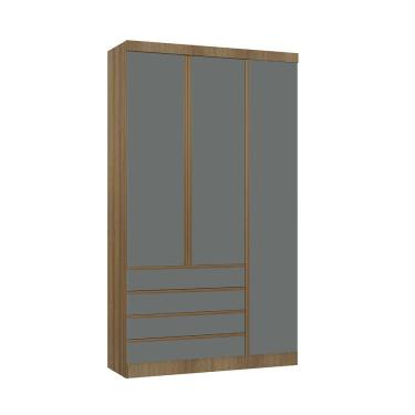 Imagem de Guarda Roupa Modulado 3 Portas 4 Gavetas 132cm Veneza Luciane Móveis Avelã Pf/cinza Supremo Pf