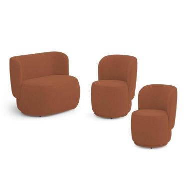 Imagem de Kit 02 Poltronas E 01 Namoradeira Orgânica Molly Bouclê Terracota - Desk Design