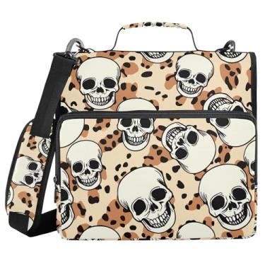 Imagem de SEHANY Fichário de zíper com estampa de leopardo com alça de ombro, capacidade para 500 folhas, vários bolsos, fichário com 3 anéis com zíper de 3 cm