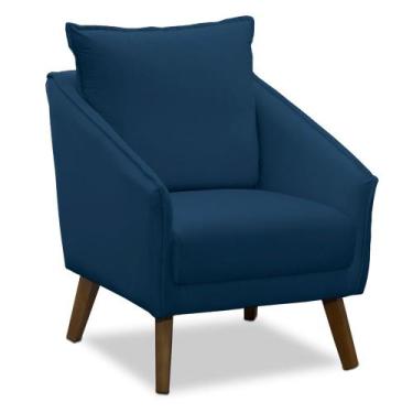 Imagem de Poltrona Arizona Veludo Azul Marinho Pés Trapézio Castanho - D'Rossi -