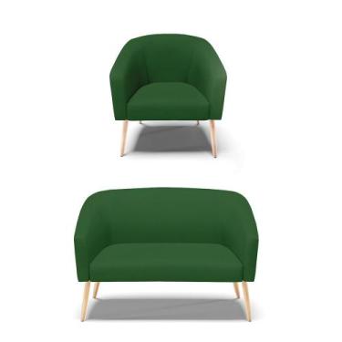 Imagem de Kit 01 Namoradeira 02 Lugares e 01 Poltrona Stella Veludo Luxo Verde A