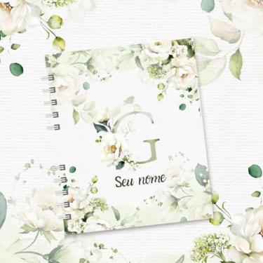 Imagem de Caderno A5 Floral Personalizado com Nome e Inicial, Caderno de Anotações sem Pauta, Caderneta Capa Dura, Caderno Espiral 96 Folhas para Estudos e Organização (G,SIMPLES)