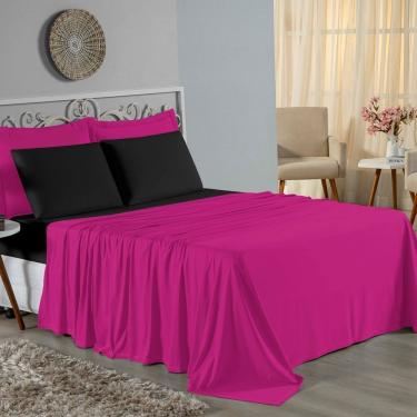 Imagem de Jogo De Cama Casal Nobre 4 Peças Lençol Com Elástico De 30cm De Altura Malha 100% Algodão - Pink / Preto
