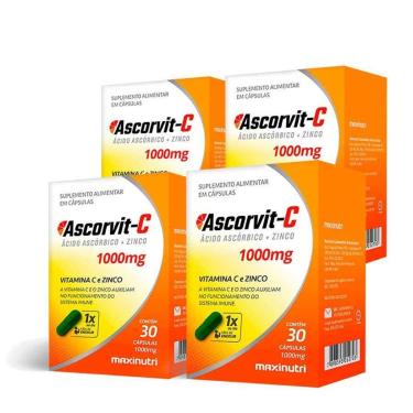 Imagem de Kit 04 AscorVit Vitamina C 1000mg + Zinco 30 Caps Maxinutri-Unissex