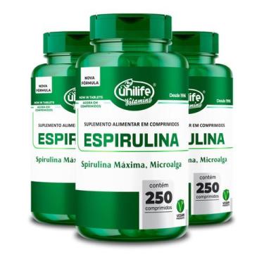 Imagem de Kit 3 Espirulina Unilife 250 Comprimidos 1000mg