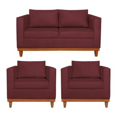Imagem de Kit Sofá 2 e 3 Lugares e 2 Poltronas Europa 180cm Conforto e Elegância Suede Bordô