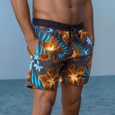 Imagem de Short Praia Masculino Bermuda Curta Tactel Estampado Floral-Masculino