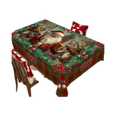 Imagem de Toalha De Mesa Vintage De Natal Com Padrão Xadrez De Papai Noel E Rena