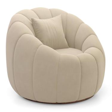 Imagem de Poltrona Decorativa Estilo Concha Abóbora Shell Giratória Veludo Bege - Abmaza