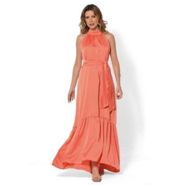 Imagem de Vestido Bisô Longo Festa Liso Coral-Feminino