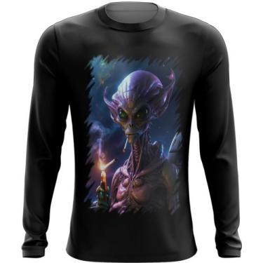 Imagem de Camiseta Manga Longa Alien ET Fumando Alienígena 4 - Kasubeck Store®, 