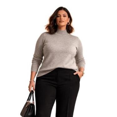 Imagem de Suéter Tricô Gola Alta Feminino City Lady by Facinelli Plus Size 658125 Mescla-Feminino