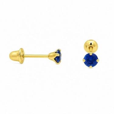 Imagem de Brinco em Ouro 18K com Zircônia Redonda Azul Escuro - Joia Elegante - 