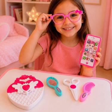 Imagem de Kit Brinquedo Infantil Salão de Beleza com Maleta e Acessórios Rosa 6pçs