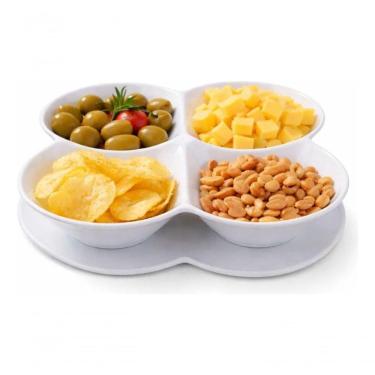 Imagem de Petisqueira Redonda Melamina 4 Cavidades Aperitivos e Molhos Branca Thika Importadora