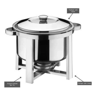 Imagem de Rechaud Sopeira Com Tampa Redondo 7 Litros 100% Inox Álcool - Zanella