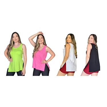 Imagem de Kit 4 Regatas Fitness Tapa Bumbum Academia Ginástica Musculação Feminina (Sortidas, G)