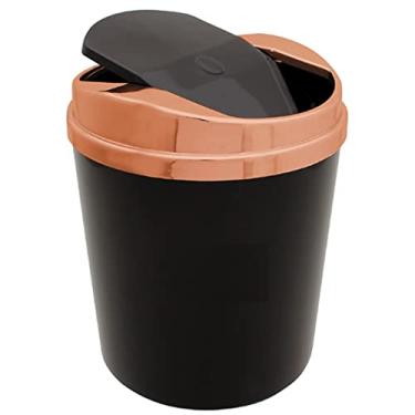 Imagem de Lixeira 5 Litros Tampa Basculante Metalizada Plástica Banheiro Rose Gold - PT AMZ - Preto