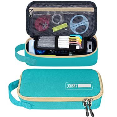 Imagem de Estojo de lápis grande, bolsa de caneta durável com grande capacidade, bolsa de papelaria portátil minimalista com alça para escola e escritório do ensino médio, Azul-petróleo, Portátil, embutido
