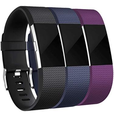 Imagem de Maledan Pulseiras de substituição compatíveis com Fitbit Charge 2, pacote com 3, pequeno preto/azul/ameixa