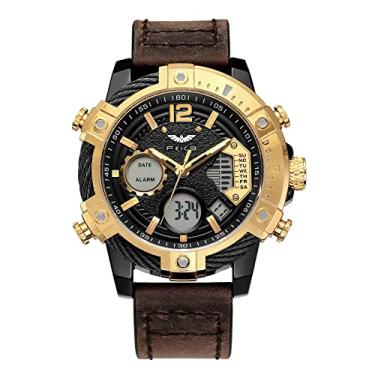 Imagem de FEICE Relógio de pulso masculino, cronógrafo, esportivo, quartzo japonês, analógico-digital, à prova d'água, pulseira de couro 24H, cronômetro luminoso, relógios de negócios para homens