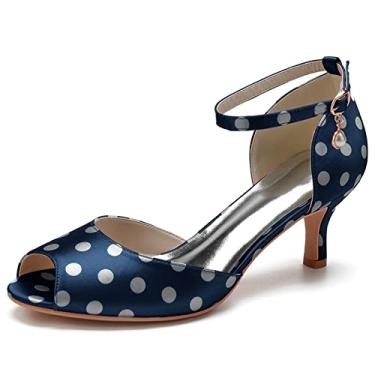 Imagem de Sapatos de casamento de noiva de cetim feminino sapatos de salto agulha alto peep toe marfim sapatos sociais 35-43,Dark blue,6 UK/39 EU