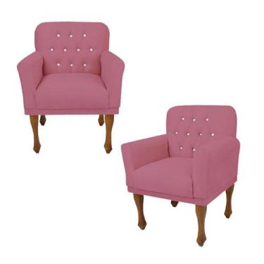 Imagem de Conjunto 2 Cadeira Poltrona Estofada Para Sala Anitta Suede Rosa Barbi