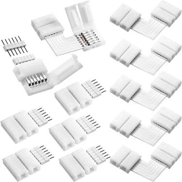 Imagem de Conjunto de 12 conectores de fita de LED de 6 pinos em forma de L, conectores de luz de fita de LED de 12 mm, conector sem solda