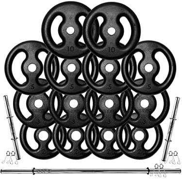 Imagem de Kit Anilhas Ferro 60kg + Barras 40cm + Barra 120cm + Barra W