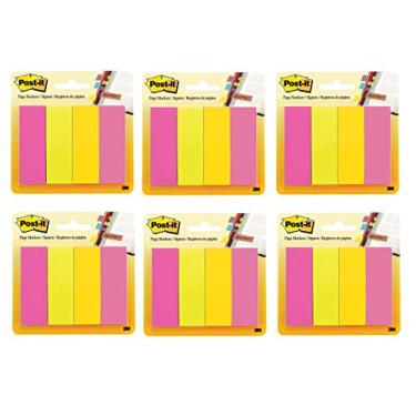 Imagem de Marcadores de página Post-it, cores sortidas, 2,54 x 7,62 cm, 50 folhas/bloco, 4 blocos/pacote (671-4AU) vendidos como pacote com 6