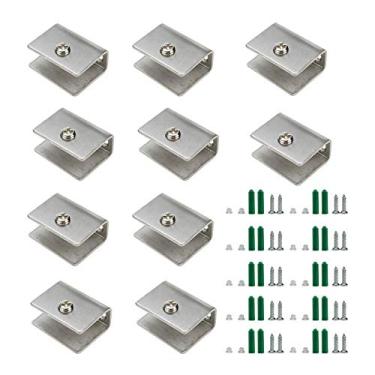 Imagem de Rannb braçadeiras de vidro montadas na parede, suporte de suporte de suporte de fixação de prateleira de aço inoxidável ajustável – Pacote com 10