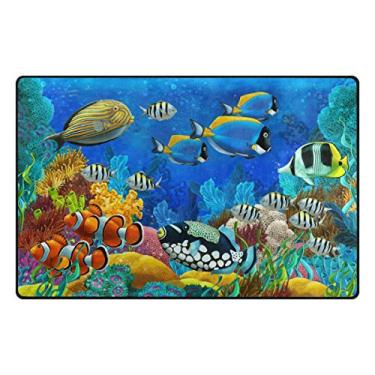 Imagem de Tapete de área ALAZA My Daily Fish and Sea Animals coral Sea Animals 50,8 cm x 78,7 cm, tapete para porta para sala de estar, quarto, cozinha, banheiro, tapete decorativo e leve