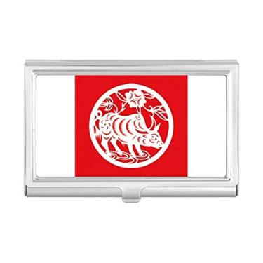 Imagem de Porta-cartões de visita com arte do zodíaco chinês, corte de papel, caixa de bolso