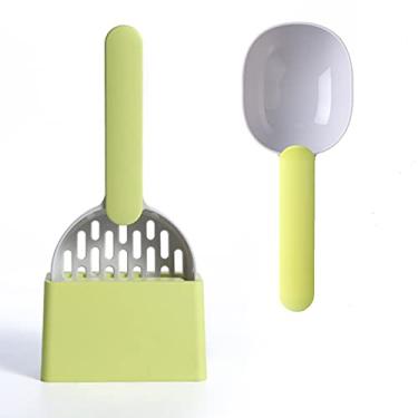 Imagem de SEIS 2 peças de colher de areia para gatos e peneirador de comida, pá profunda de limpeza de lixo com suporte, pá de areia para gatos, copo de medição multifunções com clipe para gatos filhotes pequenos (verde)
