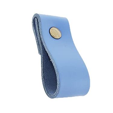 Imagem de Puxador Dobi Parafuso - Couro Legítimo Azul - Parafuso Ouro Velho