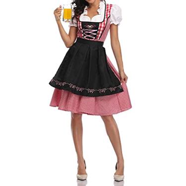 Imagem de Maedack Fantasia feminina estilo nacional festival de cerveja Oktoberfest Dirndl vestido com avental uniforme de empregada